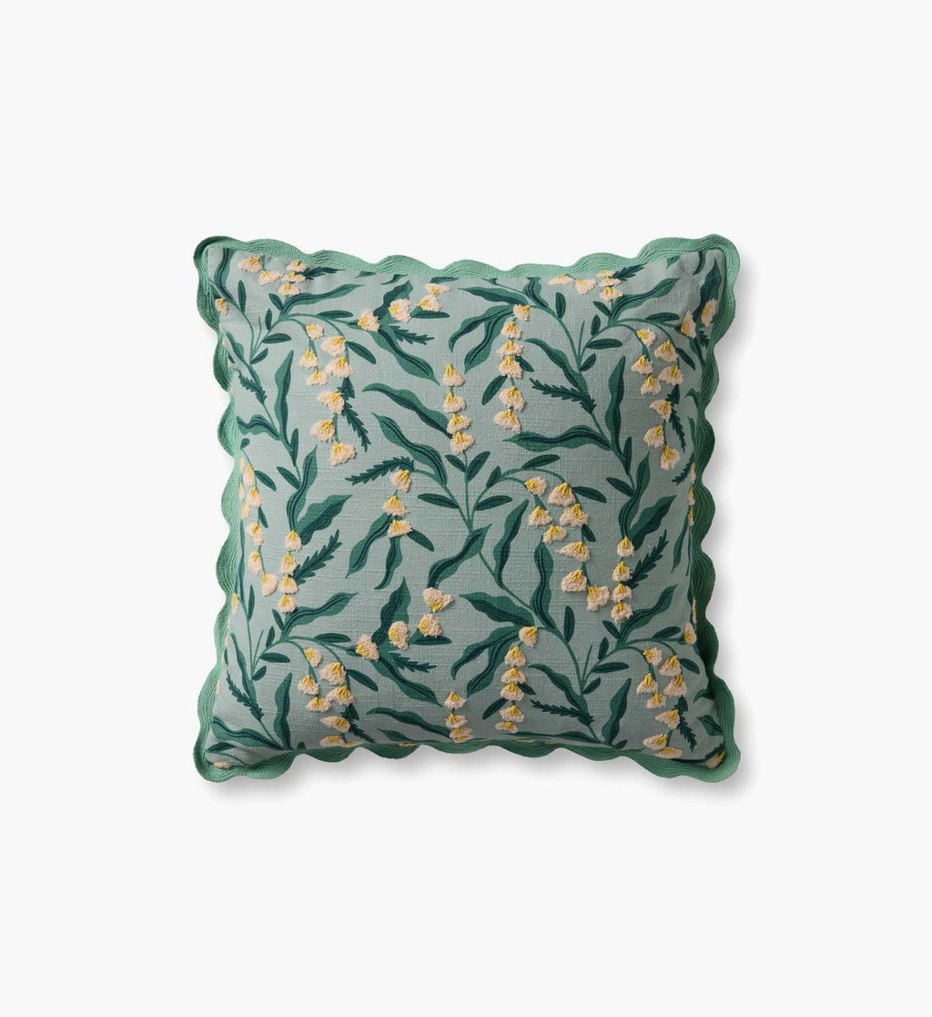 Lily of the Valley Embroidered Pillow - Light Green