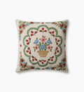 Rosette Vase Embroidered Pillow - Ivory