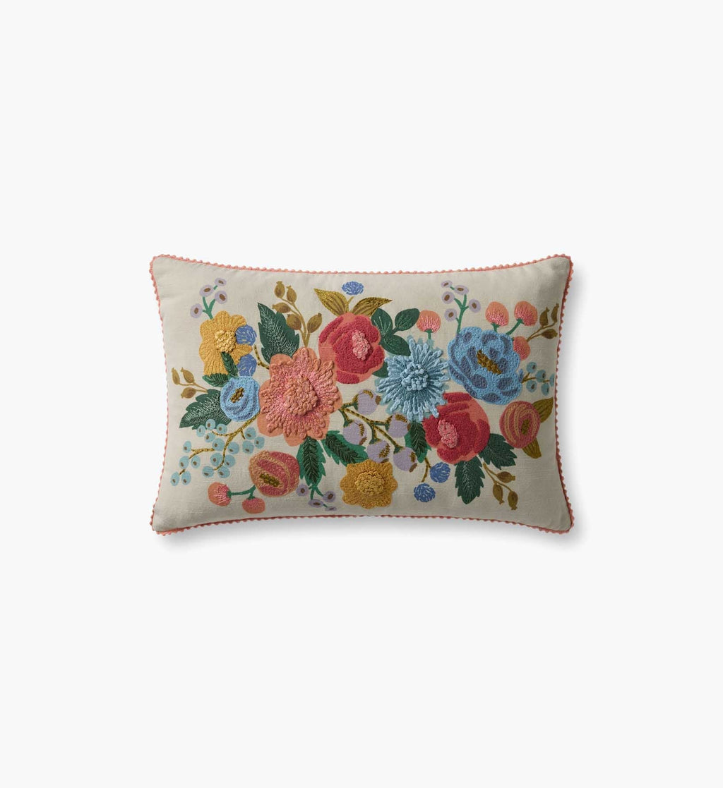 Vintage Garden Embroidered Lumbar Pillow - Light Green