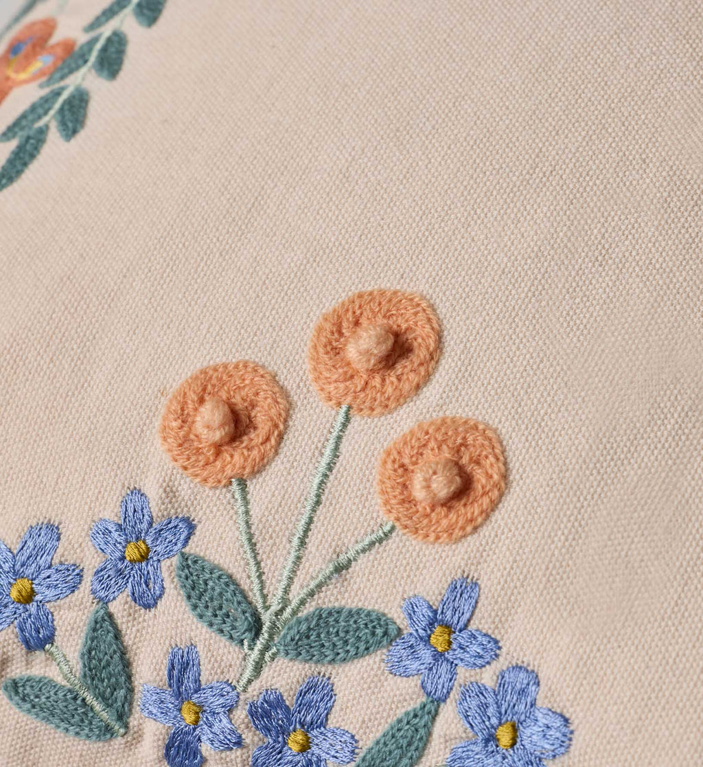 Willow Border Embroidered Lumbar Pillow - Ivory